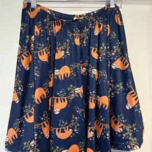 Navy Blue Sloth Print Skirt